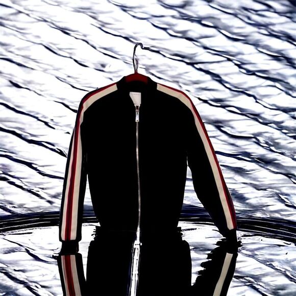Sandro Men’s Black Jacket Size XS Like new. Racing stripe sleeves.